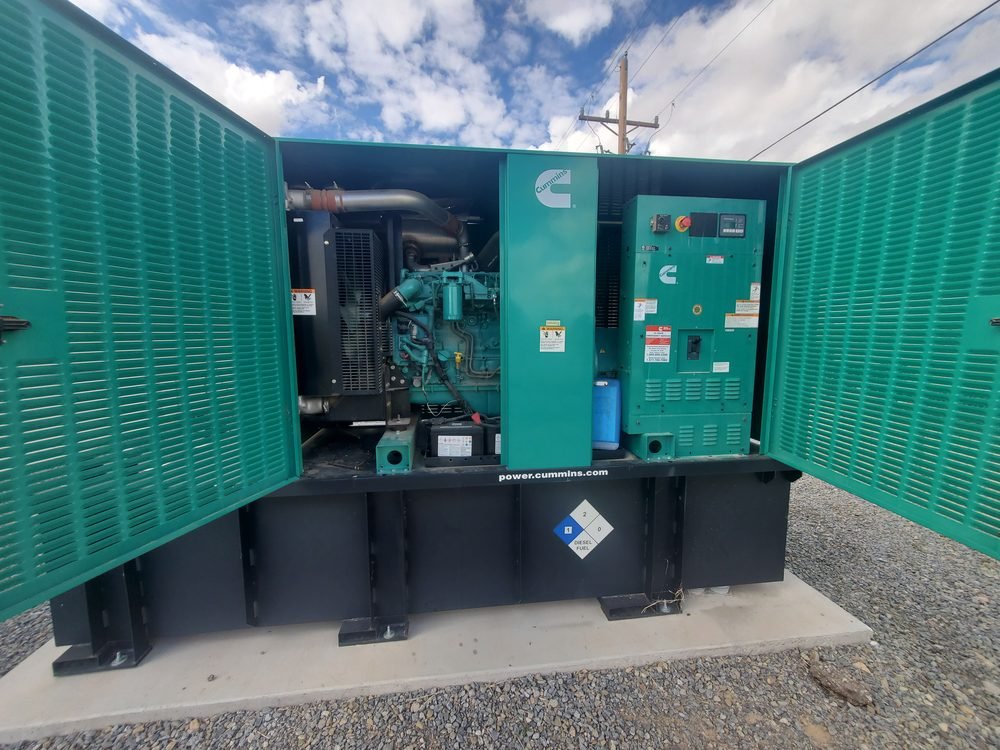 Cummins diesel generator with the enclosure doors open